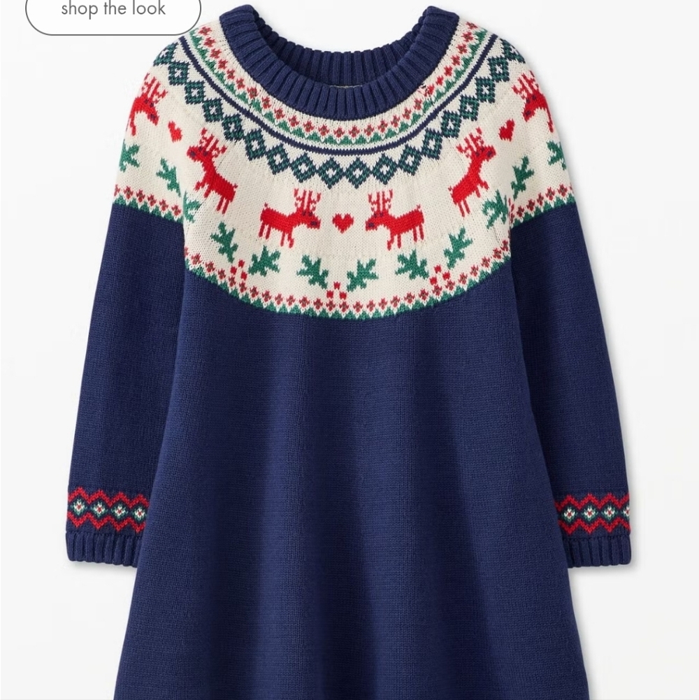 HANNA ANDERSSON Navy Blue Reindeer Dear Deer Sweater Dress Size 8 130